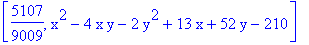 [5107/9009, x^2-4*x*y-2*y^2+13*x+52*y-210]